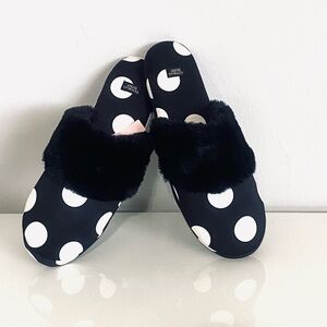 NWT Victoria's Secret Black and White Polka Dot Slippers